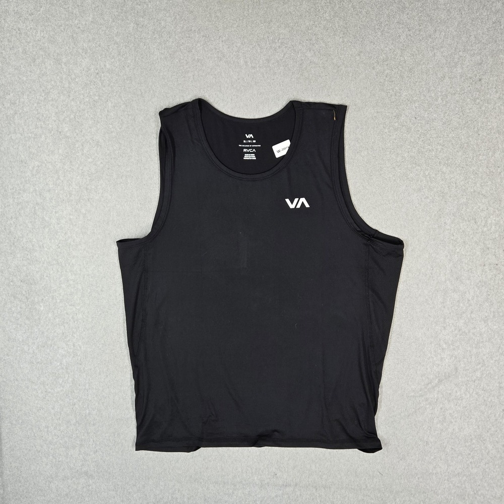 RVCA Men Tank Top XL Black Logo Spellout Sport Vent SL Sleeveless Stretch NWT